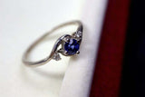 0.56ct Engagement Ring Round Cut Blue Sapphire Swirl Trilogy 14k White Gold Over