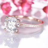 1.6ct Round Cut Diamond Engagement Ring Solitaire with Accents 14k RoseGold Over