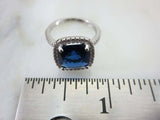 1.7ct Cushion Cut Blue Sapphire Diamond Accents Halo Ring 14k White Gold Finish