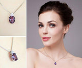 2ct Purple Amethyst Pendant Oval Cut Diamond Petite 14k White Gold Over NO CHAIN