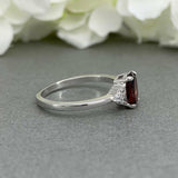 1.2ct Oval Cut Red Garnet Accent Solitaire Engagement Ring 14k White Gold Finish
