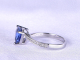 1.5ct Trillion Cut Blue Tanzanite Swirl with Accents Ring 14k White Gold Finish