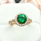 2.3ct Engagement Ring Round Cut Green Emerald Diamond Halo 14k Yellow Gold Over