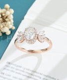 0.5ct Oval Simulated Diamond Halo Cluster Engagement Ring 14k Rose Gold Plated