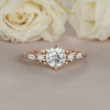 2ct Round Cut Diamond Engagement Ring Accents with Solitaire 14k Rose Gold Over