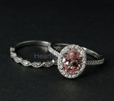 2.2ct Oval Cut Simulated Pink Sapphire Halo Bridal Set 14k White Gold Plated