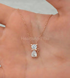 1ct Round Cut Moissanite Kitten Design Pendant with Chain 14k Rose Gold Plated