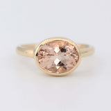 1ct Oval Cut Peach Morganite Bezel Set Solitaire Ring 14k Yellow Gold Finish