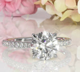 4Ct Round Cut Diamond Accents Four Claw Prong Solitaire Ring 14K White Gold Over