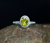 1ct Oval Cut Yellow Sapphire Engagement Ring Halo Solitaire 14k WhiteGold Finish