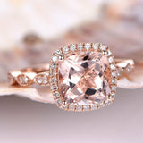2ct Cushion Cut Peach Morganite Halo Solitaire Engagement Ring 14k RoseGold Over