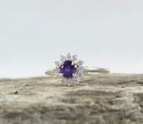 2.2ct Engagement Ring Round Cut Purple Amethyst Floral Halo 14k WhiteGold Finish