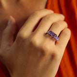 2.7ct Princess Cut Purple Amethyst Engagement Ring Trilogy 14k White Gold Finish