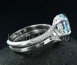 2.3ct Oval Simulated Aquamarine Hidden Halo Pave Bridal Set 14k WhiteGold Plated