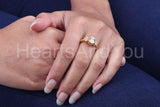 0.3ct Oval Simulated Diamond Leaf Accents Engagement Ring 14k Yellow Gold Plated