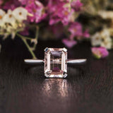 1ct Emerald Cut Peach Morganite Solitaire Engagement Ring 14k White Gold Finish