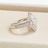 Halo Three Row Accent Engagement Ring 3ct Pear Cut Diamond 14k White Gold Finish