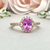 2.3ct Oval Cut Pink Sapphire Diamond Accent Halo Ring 14k Rose Gold Finish