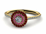 1ct Round Cut Red Pink Stone Halo Solitaire Engagement Ring 14k Yellow Gold Over