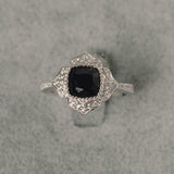 2ct Cushion Cut Black Diamond Engagement Ring Milgrain Flower 14k WhiteGold Over