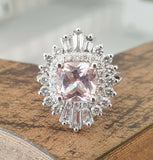 4ct Cushion Cut Morganite Engagement Ring Ballerina Halo 14k White Gold Finish