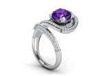2.5ct Cushion Cut Purple Amethyst Open Cocktail Bypass Ring 14k WhiteGold Finish