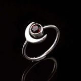 0.3ct Engagement Ring Round Cut Red Garnet Crescent Moon 14k White Gold Finish