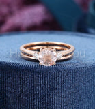 1ct Round Simulated Morganite Solitaire Trilogy Bridal Set 14k Rose Gold Plated