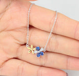1ct Pear Cut Simulated Blue Sapphire Floral Pendant Chain 14k White Gold Plated