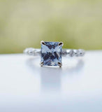 1ct Radiant Cut Blue Aquamarine Round Diamond Accent Ring 14k White Gold Finish