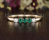 0.5ct Round Cut Simulated Emerald 5 Stone Engagement Ring 14k Yellow Gold Plated