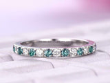 1ct Round Green Emerald Alternate Diamond Anniversary Band 14k White Gold Finish