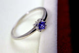 0.15ct Engagement Ring Princess Cut Blue Tanzanite Minimalist 14k WhiteGold Over