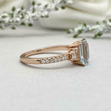 2.2ct Emerald Cut Blue Aquamarine Solitaire with Accent Ring 14k Rose Gold Over