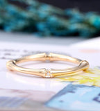 0.1ct Round Cut Moissanite Unique Bamboo Shape Wed Band 14k Yellow Gold Plated