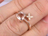 1ct Heart Cut Peach Morganite Engagement Ring 14k Rose Gold Finish Floral Bypass
