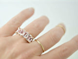 3ct Emerald Cut Morganite Aquamarine Half Eternity Wedding Ring 14k Gold Finish