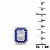 3ct Baguette Cut VVS1D Diamond Sapphire Halo Stud Earrings 14k White Gold Finish