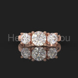 2.1ct Round Cut Moissanite Three Stone Engagement Ring 14k Yellow Gold Plated