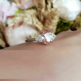 2ct Oval Cut Peach Morganite Engagement Ring 14k White Gold Over Trilogy Style