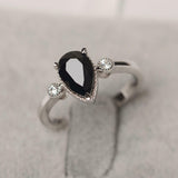 1.6ct Pear Cut Black Diamond Engagement Ring Milgrain Trilogy 14k WhiteGold Over