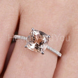 1ct Cushion Cut Simulated Peach Morganite Hidden Halo Ring 14k Rose Gold Plated