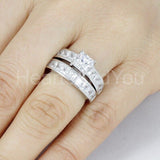 2.4ct Princess Simulated Diamond Channel Set Bridal Ring 14k White Gold Plated