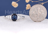 2.4ct Oval Cut Simulated Sapphire Solitaire Accents Ring 14k White Gold Plated