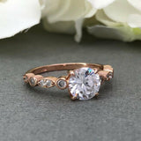 Accents Solitaire Engagement Ring 1.5ct Round Cut Diamond 14k Rose Gold Finish