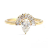 1.5ct Pear Cut Diamond Engagement Ring 14k Yellow Gold Finish Art Deco Crown