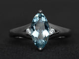 2.3ct Engagement Ring Marquise Cut Blue Aquamarine Trilogy 14k White Gold Finish