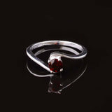 0.15ct Engagement Ring Round Cut Red Garnet Swirl Twist 14k White Gold Finish