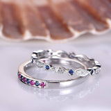 2ct Round Cut Ruby Sapphire Half Eternity Wedding Bands Set 14k White Gold Over
