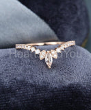 1ct Marquise Cut Simulated Morganite Chevron Stacking Band 14k Rose Gold Plated